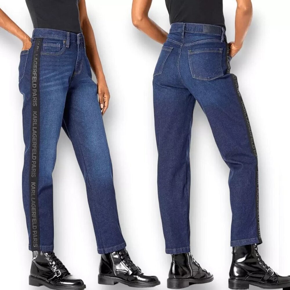 NWT New $100 Karl Lagerfeld Paris Contrast Logo Taping Jeans Size 2